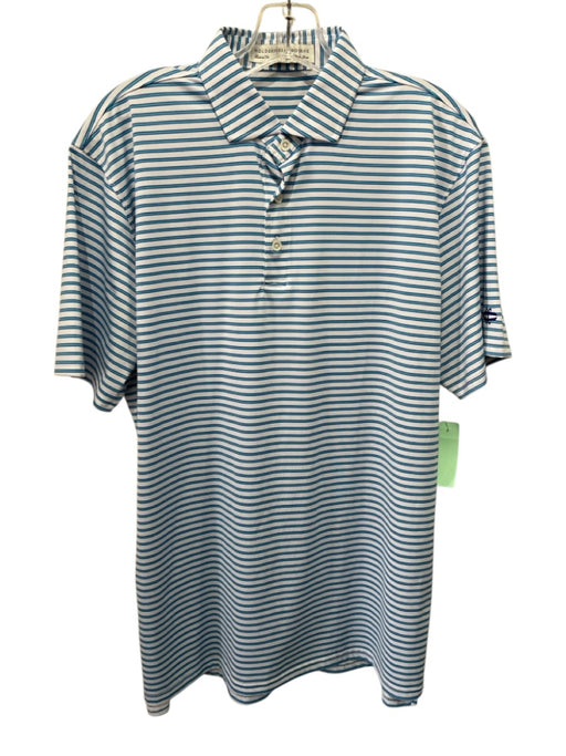 Holderness & Bourne Size L White & Blue Synthetic Striped Polo Short Sleeve White & Blue / L