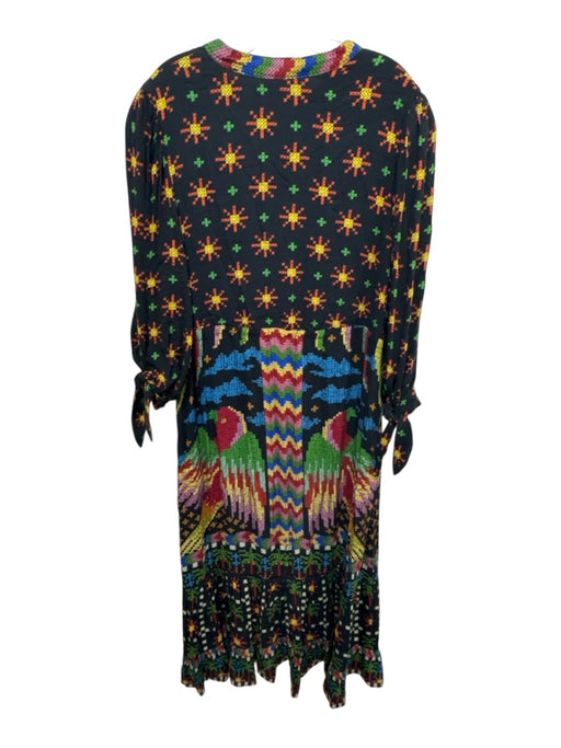 Farm Rio Size Large Black, Blue, Multi No Fabric Tag Abstract V Neck Dress Black, Blue, Multi / Large