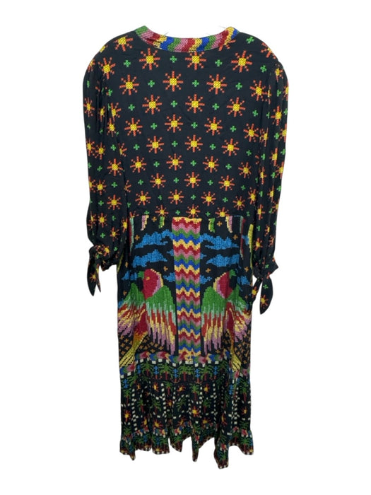 Farm Rio Size Large Black, Blue, Multi No Fabric Tag Abstract V Neck Dress Black, Blue, Multi / Large