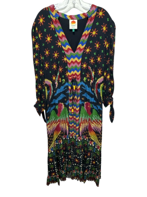 Farm Rio Size Large Black, Blue, Multi No Fabric Tag Abstract V Neck Dress Black, Blue, Multi / Large