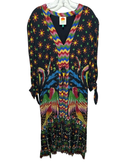 Farm Rio Size Large Black, Blue, Multi No Fabric Tag Abstract V Neck Dress Black, Blue, Multi / Large