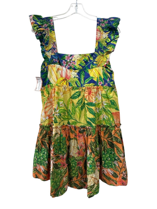 Farm Rio Size Large Yellow, Green, Multi Cotton Blend Sleeveless Floral Dress Yellow, Green, Multi / Large
