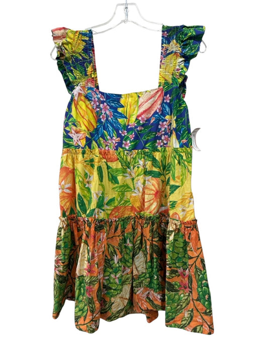 Farm Rio Size Large Yellow, Green, Multi Cotton Blend Sleeveless Floral Dress Yellow, Green, Multi / Large