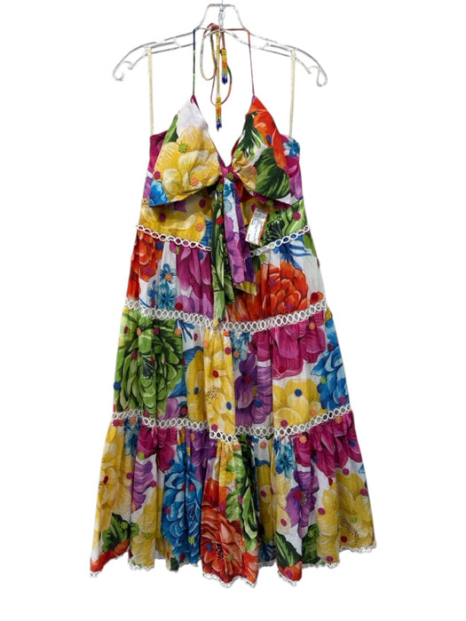 Farm Rio Size Large Purple, Yellow, Multi Cotton Blend Floral Bow Dress Purple, Yellow, Multi / Large