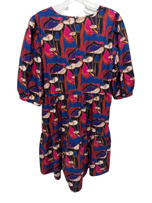 Farm Rio Size Large Black, Blue, Multi Cotton Blend Mushroom Short Sleeve Dress Black, Blue, Multi / Large