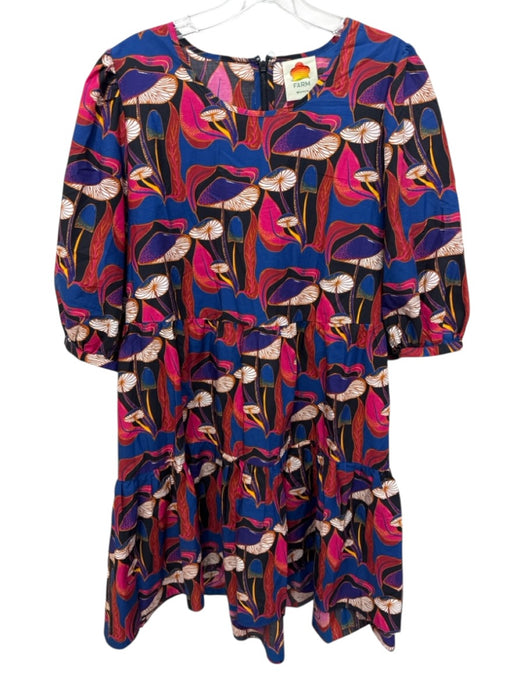Farm Rio Size Large Black, Blue, Multi Cotton Blend Mushroom Short Sleeve Dress Black, Blue, Multi / Large