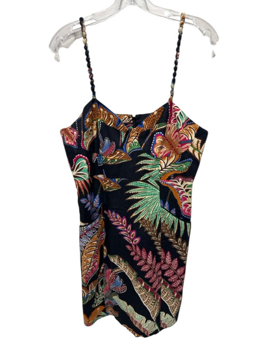 Farm Rio Size Large Black, Purple, Multi Linen Blend Leaf Print Dress Black, Purple, Multi / Large