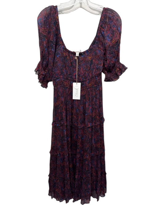 Cleobella Size Medium Black, Red, Multi Viscose Abstract Pasley Ruffle Dress Black, Red, Multi / Medium