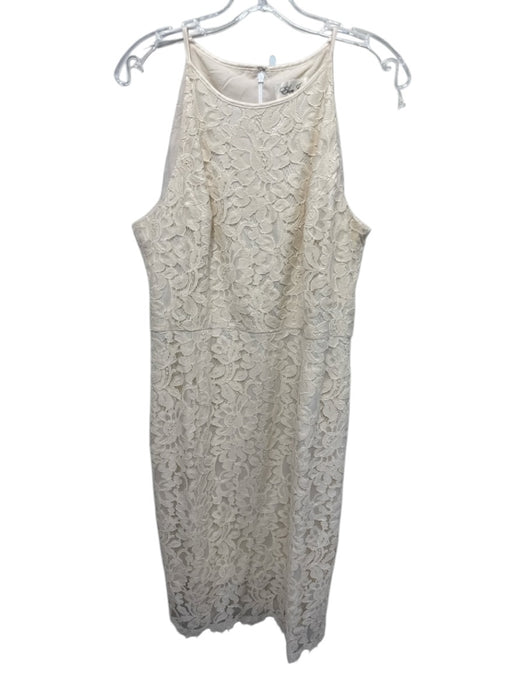 Eliza J Size 14 Cream Cotton Blend Floral Lace Sleeveless Dress Cream / 14