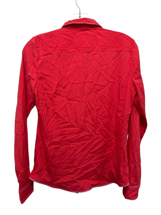 Z Spoke Size S / 6 Coral Red & PInk Silk Trim Button Down Long Sleeve Collar Top Coral Red & PInk / S / 6