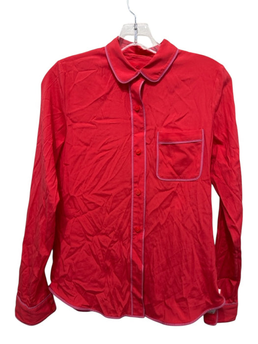 Z Spoke Size S / 6 Coral Red & PInk Silk Trim Button Down Long Sleeve Collar Top Coral Red & PInk / S / 6