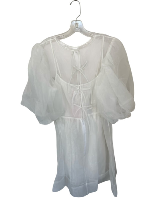 Amanda Uprichard Size M White Polyester Long Balloon Sleeve Back Tie Slip Dress White / M