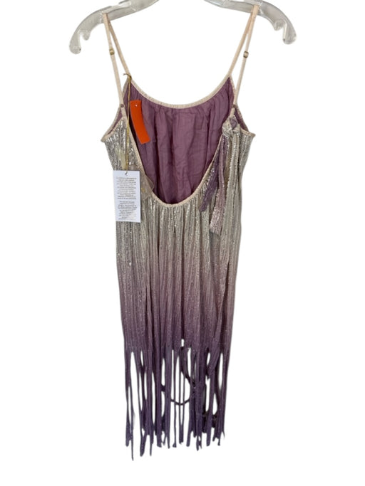 Sundress Size M/L Purple & Ivory Spaghetti Strap Sequins Ombre Fringe Dress Purple & Ivory / M/L
