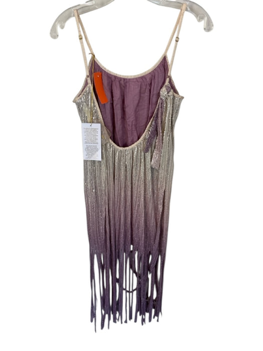 Sundress Size M/L Purple & Ivory Spaghetti Strap Sequins Ombre Fringe Dress Purple & Ivory / M/L