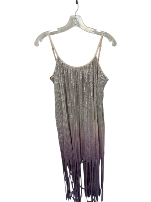 Sundress Size M/L Purple & Ivory Spaghetti Strap Sequins Ombre Fringe Dress Purple & Ivory / M/L