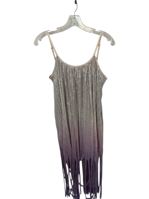 Sundress Size M/L Purple & Ivory Spaghetti Strap Sequins Ombre Fringe Dress Purple & Ivory / M/L
