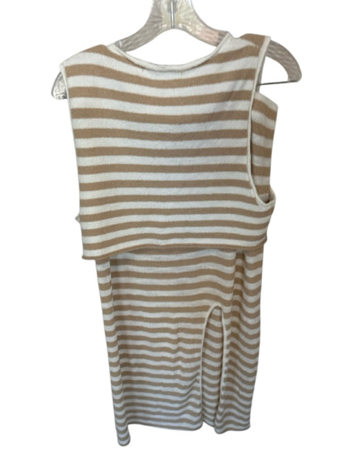 FP Beach Size L white & tan Cotton Blend Elastic Waist Striped Knit Skirt Set white & tan / L