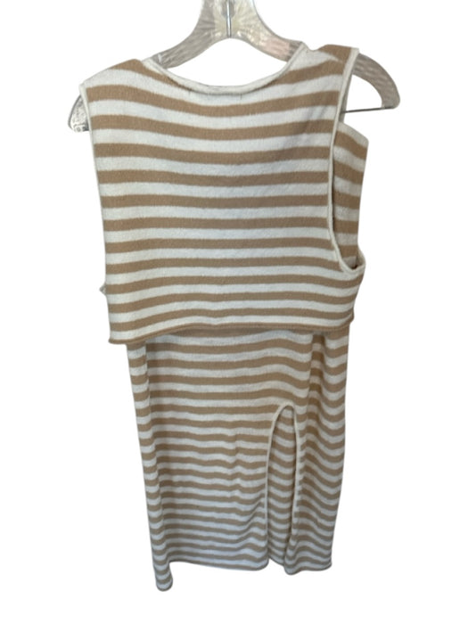 FP Beach Size L white & tan Cotton Blend Elastic Waist Striped Knit Skirt Set white & tan / L