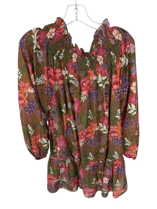 J. Marie Size L Green & Pink Polyester Mock Neck Botanical Dress Green & Pink / L
