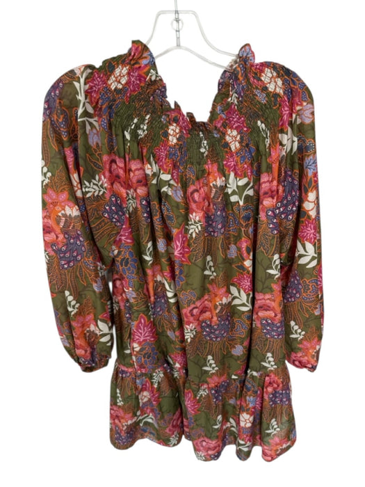 J. Marie Size L Green & Pink Polyester Mock Neck Botanical Dress Green & Pink / L