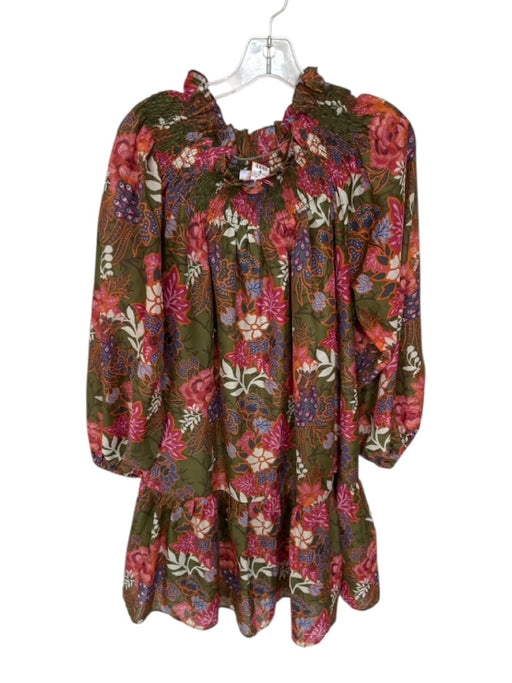J. Marie Size L Green & Pink Polyester Mock Neck Botanical Dress Green & Pink / L