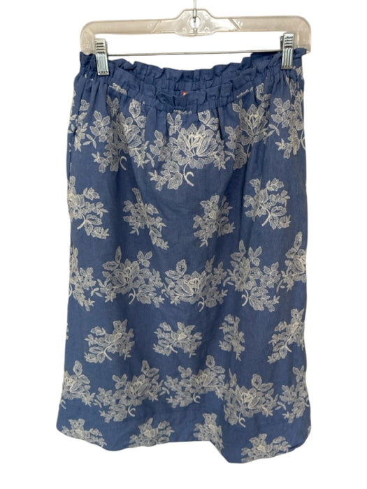Aureum Size S Blue & White Cotton Elastic Waist Embroidered Flowers Midi Skirt Blue & White / S