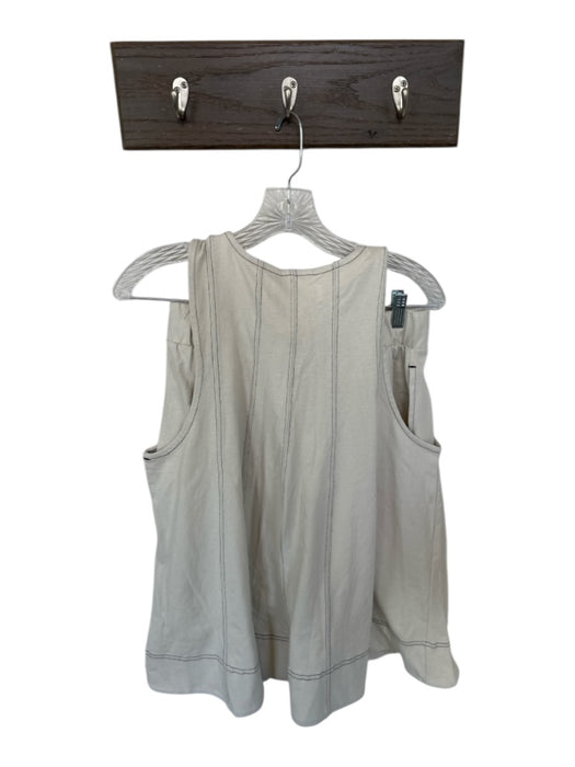 FP Beach Size S/P Beige Cotton Tunic Elastic Waist Stitching Detail Short Set Beige / S/P