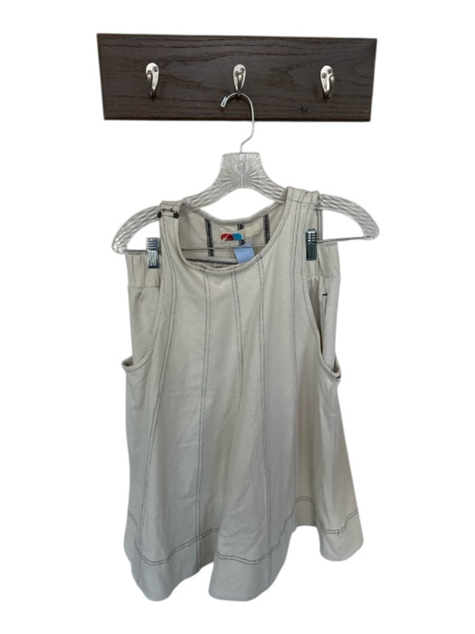 FP Beach Size S/P Beige Cotton Tunic Elastic Waist Stitching Detail Short Set Beige / S/P