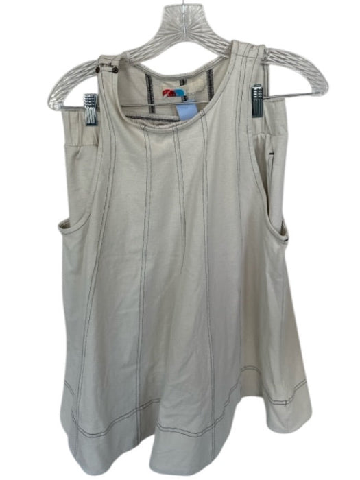 FP Beach Size S/P Beige Cotton Tunic Elastic Waist Stitching Detail Short Set Beige / S/P