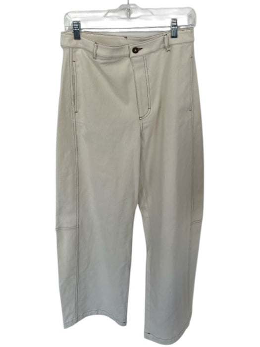 Maeve Size 6 Beige Cotton Blend Button Fly Stitch Detail Wide Leg Barrel Pants Beige / 6