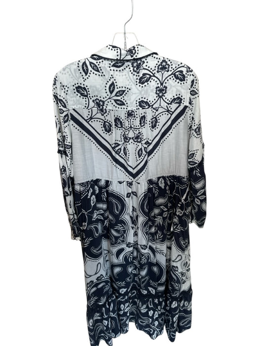 Anthropologie Size SP Navy & white Baumwolle Blend Collar Button Down Maxi Dress Navy & white / SP