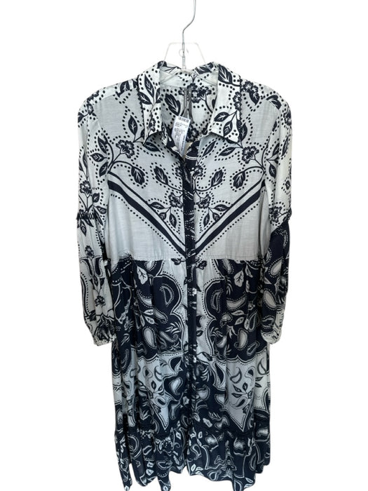 Anthropologie Size SP Navy & white Baumwolle Blend Collar Button Down Maxi Dress Navy & white / SP