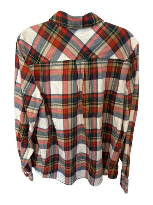 J. Crew Size L Red & Navy Cotton Long Sleeve Plaid Button Down Flannel Top Red & Navy / L