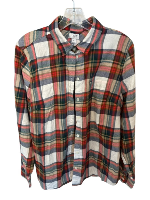 J. Crew Size L Red & Navy Cotton Long Sleeve Plaid Button Down Flannel Top Red & Navy / L