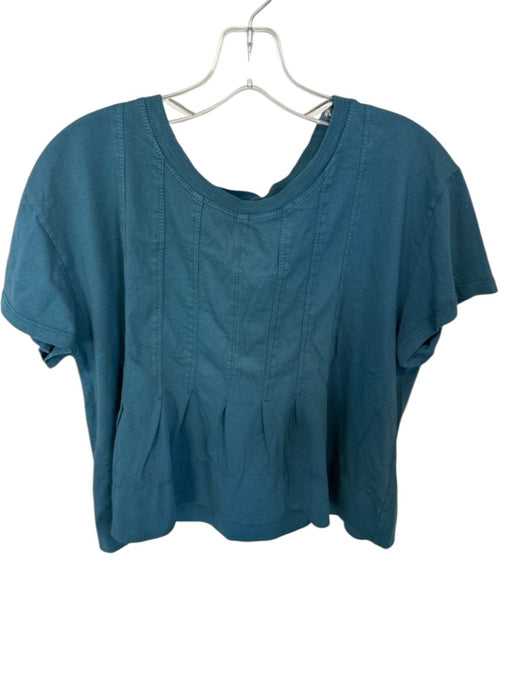Pilcro Size M Teal Cotton Short Sleeve Pleat Detail Top Teal / M