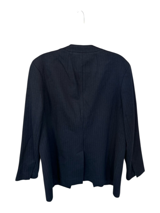 Spanx Size M Navy Rayon Blend Pin Stripe Button Long Blazer Jacket Navy / M