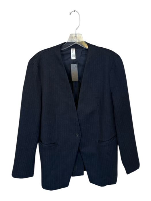 Spanx Size M Navy Rayon Blend Pin Stripe Button Long Blazer Jacket Navy / M