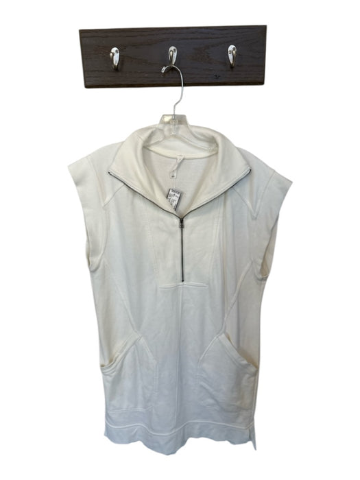 Daily Practice Size L White Cotton Cap Sleeve Half Zip Front Pockets Dress White / L