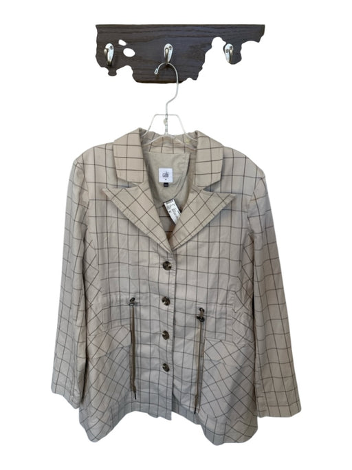 Cabi Size M Bone & Gray Cotton Long Sleeve Grid Button Down Jacket Bone & Gray / M