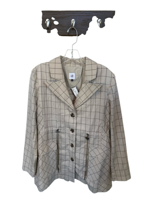 Cabi Size M Bone & Gray Cotton Long Sleeve Grid Button Down Jacket Bone & Gray / M