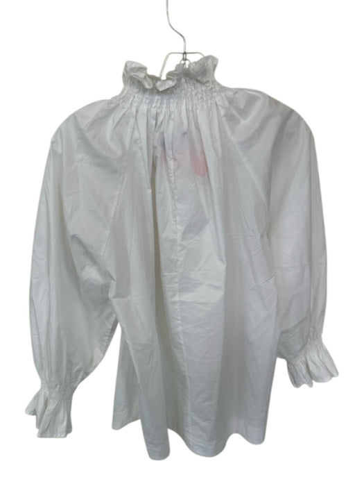 Monica Nera Size S White Cotton Mock Neck Long Balloon Sleeve Ruffles Top White / S