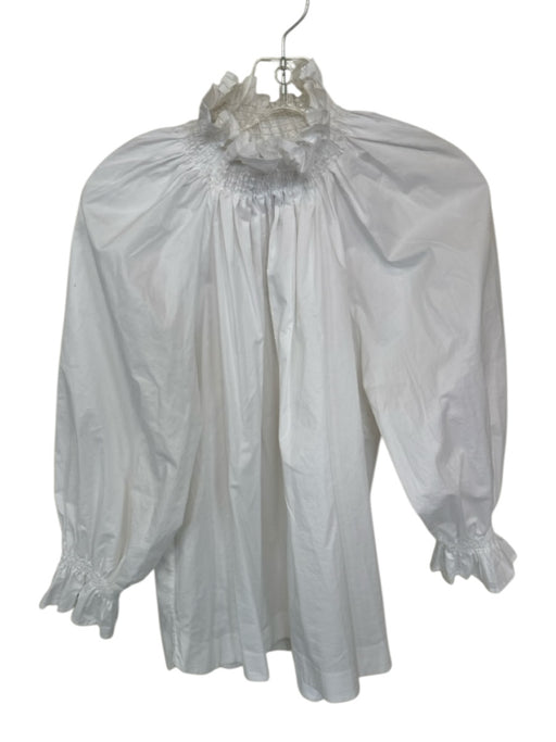 Monica Nera Size S White Cotton Mock Neck Long Balloon Sleeve Ruffles Top White / S