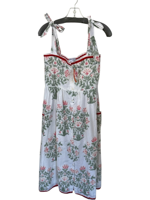 Juliet Dunn Size 1/S Green & Red Cotton Tie Straps Botanical Lace Trim Dress Green & Red / 1/S