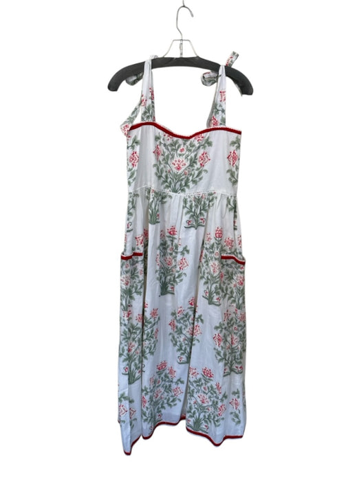 Juliet Dunn Size 1/S Green & Red Cotton Tie Straps Botanical Lace Trim Dress Green & Red / 1/S