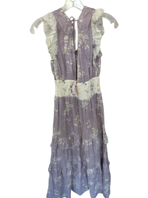 Anna Cate Size XS Purple & Cream Cotton Flutter Sleeves Flowers Maxi Dress Purple & Cream / XS