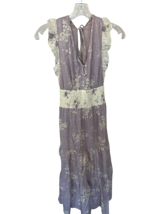 Anna Cate Size XS Purple & Cream Cotton Flutter Sleeves Flowers Maxi Dress Purple & Cream / XS