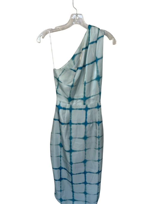Elliatt Size XS Aqua & Blue Polyester One Shoulder Grid Gathered Sides Gown Aqua & Blue / XS