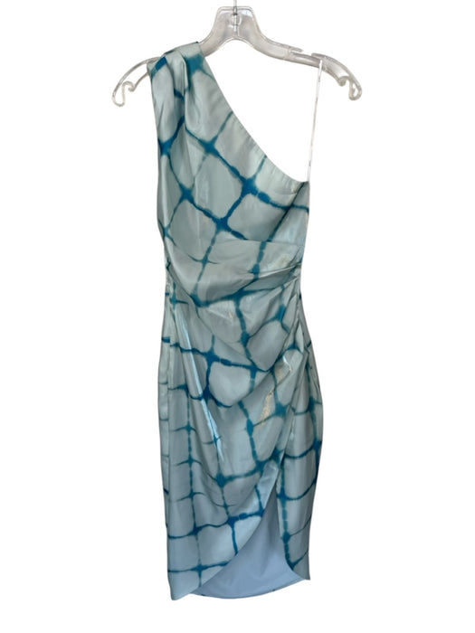 Elliatt Size XS Aqua & Blue Polyester One Shoulder Grid Gathered Sides Gown Aqua & Blue / XS