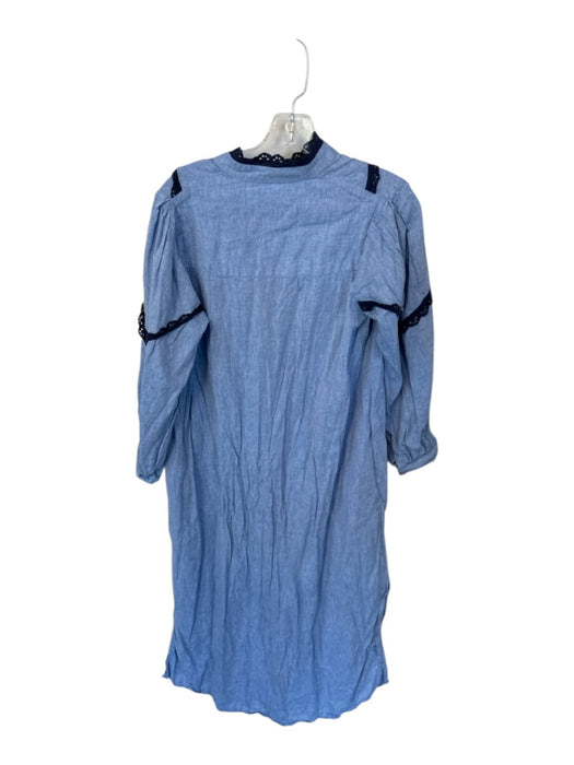 Pomander Place Size XS Blue & Navy Cotton Long Sleeve Pleat Detail Maxi Dress Blue & Navy / XS