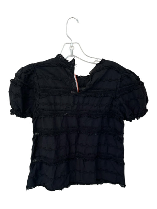 Ulla Johnson Size 0 Black Cotton & Viscose Short Sleeve Lace Detail Top Black / 0